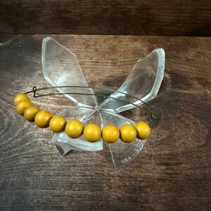 Mustard Yellow Wood Bead Adjustable Wire Bangle Bracelet Bronze Tone Boho